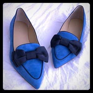 2020 Ann Taylor Tiggy Blue Bow Suede Flats